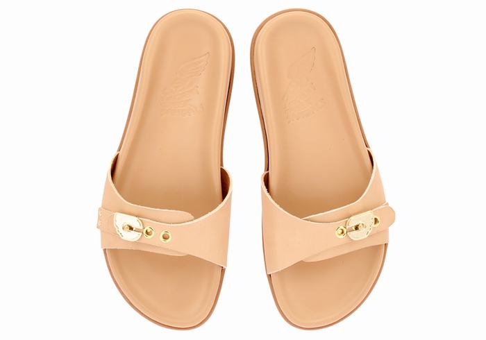 Ancient Greek Sandals Odi Women Slide Sandals Beige | YEN3626ZT