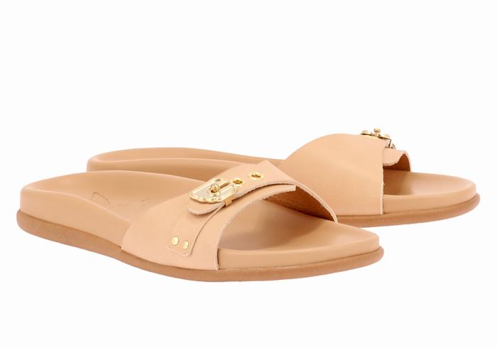 Ancient Greek Sandals Odi Women Slide Sandals Beige | YEN3626ZT