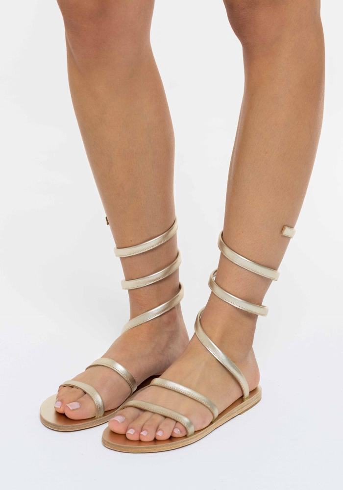 Ancient Greek Sandals Ofis Leather Women Gladiator Sandals Gold White | WBQ2844CD