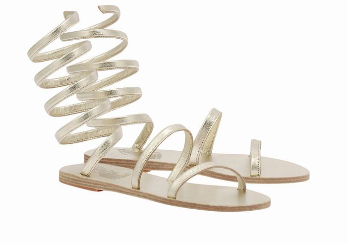 Ancient Greek Sandals Ofis Leather Women Gladiator Sandals Gold White | WBQ2844CD