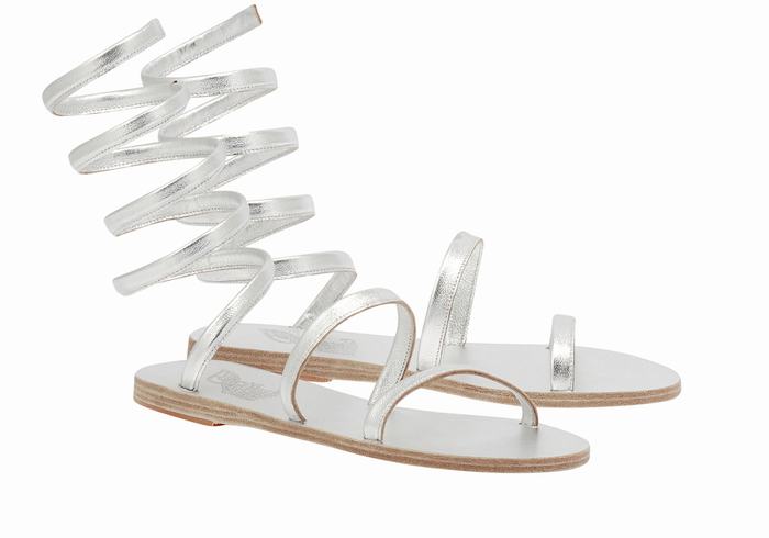 Ancient Greek Sandals Ofis Leather Women Gladiator Sandals Silver | LCX2170II