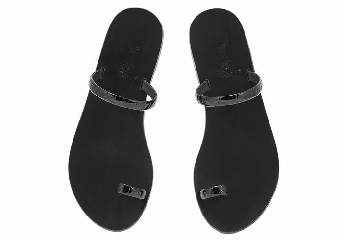 Ancient Greek Sandals Ophion Women Toe-Post Sandals Black | RMM4611NY