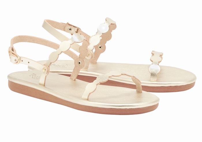 Ancient Greek Sandals Orion Women Back-Strap Sandals Gold White | RII663TX