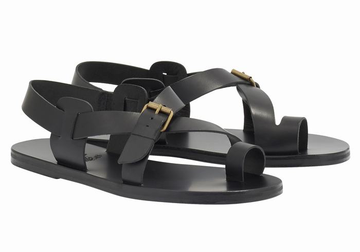 Ancient Greek Sandals Paris Leather Men Toe-Post Sandals Black | RGK4674WY