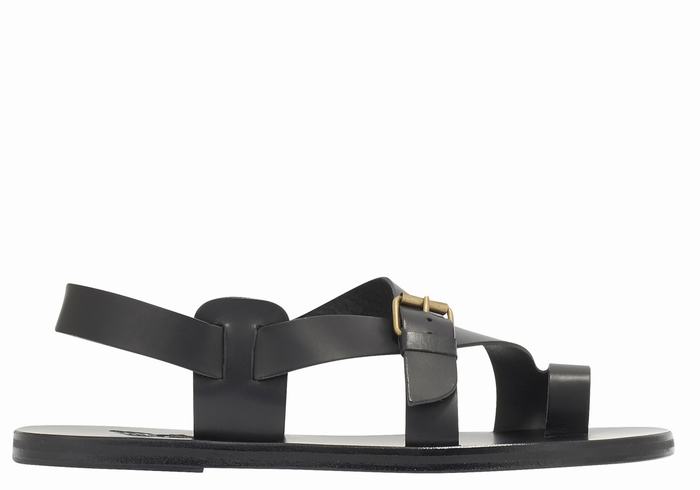 Ancient Greek Sandals Paris Leather Men Toe-Post Sandals Black | RGK4674WY