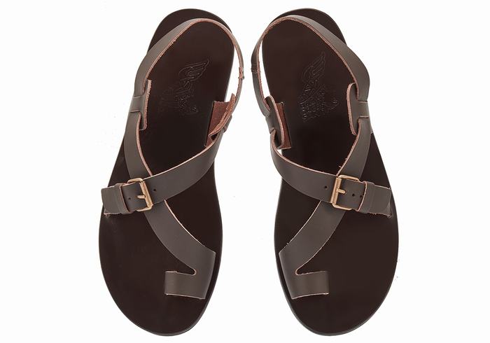 Ancient Greek Sandals Paris Leather Men Toe-Post Sandals Chocolate | SKX383SE