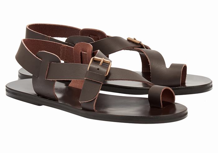 Ancient Greek Sandals Paris Leather Men Toe-Post Sandals Chocolate | SKX383SE