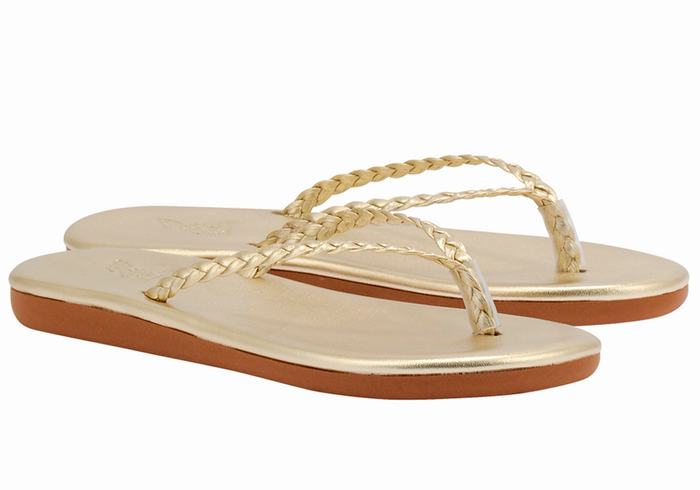 Ancient Greek Sandals Plage Flip Flop Women Braided Sandals Gold White | UKB9820GT