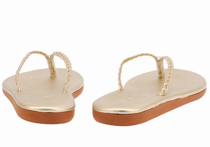 Ancient Greek Sandals Plage Flip Flop Women Braided Sandals Gold White | UKB9820GT