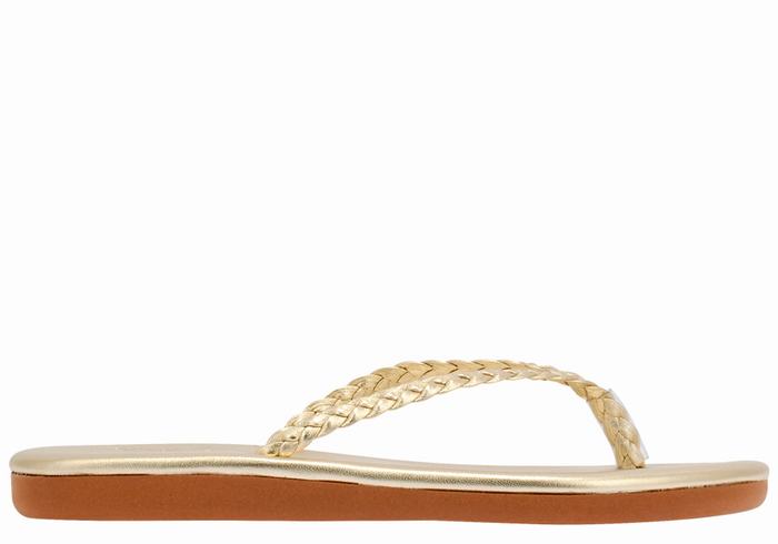 Ancient Greek Sandals Plage Flip Flop Women Braided Sandals Gold White | UKB9820GT