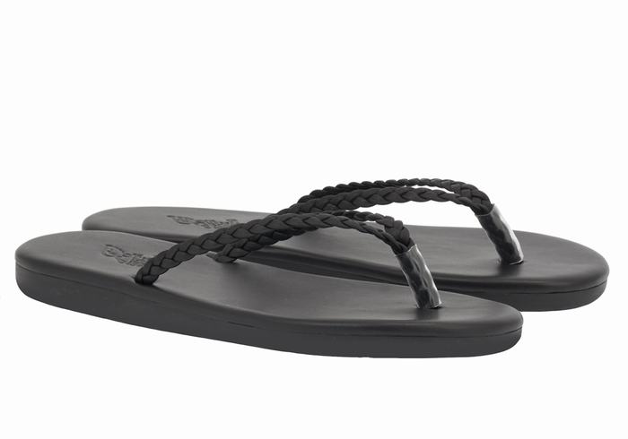 Ancient Greek Sandals Plage Flip Flop Women Braided Sandals Black | HHB469XE