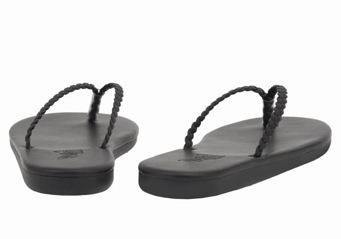 Ancient Greek Sandals Plage Flip Flop Women Braided Sandals Black | HHB469XE