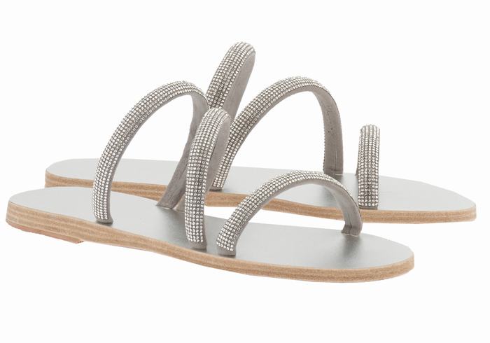 Ancient Greek Sandals Polytimi Diamante Women Slide Sandals Silver | WFE4225UE