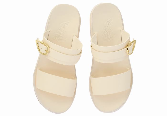 Ancient Greek Sandals Preveza Comfort Women Slide Sandals White | MFQ3539QL