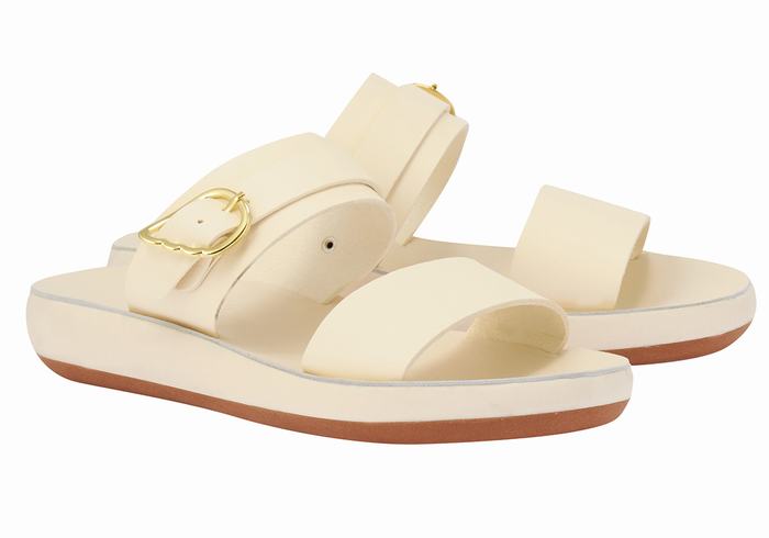 Ancient Greek Sandals Preveza Comfort Women Slide Sandals White | MFQ3539QL