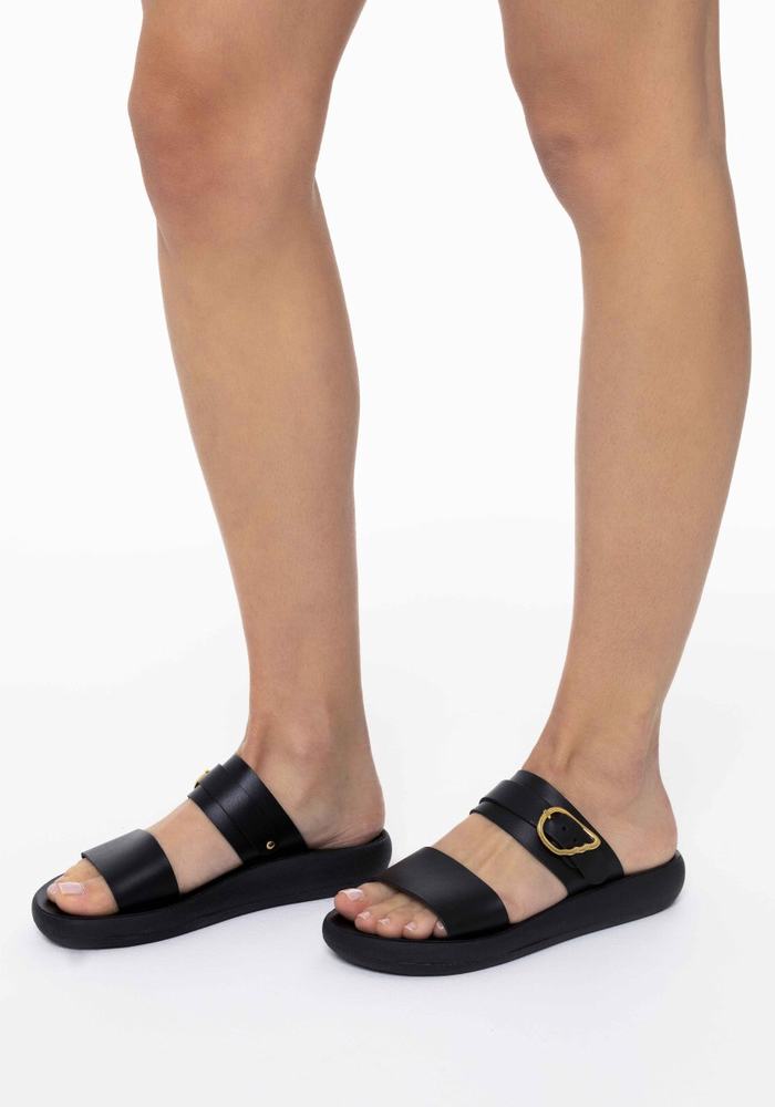 Ancient Greek Sandals Preveza Comfort Women Slide Sandals Black | ZJX1083BP