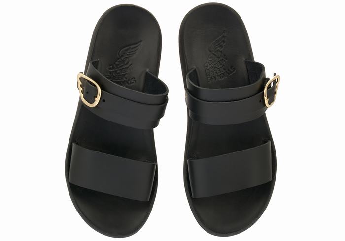 Ancient Greek Sandals Preveza Comfort Women Slide Sandals Black | ZJX1083BP