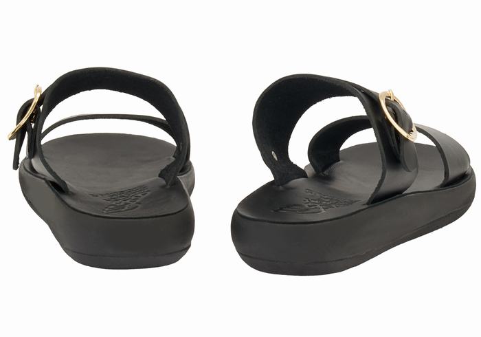 Ancient Greek Sandals Preveza Comfort Women Slide Sandals Black | ZJX1083BP