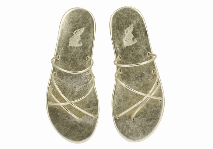 Ancient Greek Sandals Pu Women Slide Sandals Gold White | IZK581ZN