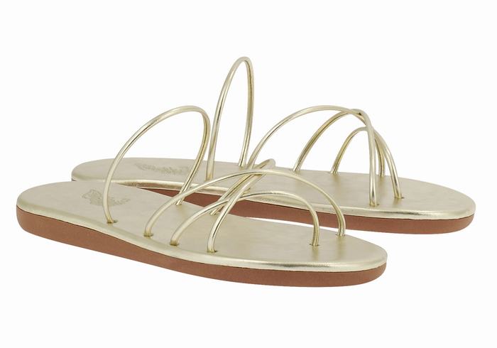 Ancient Greek Sandals Pu Women Slide Sandals Gold White | IZK581ZN