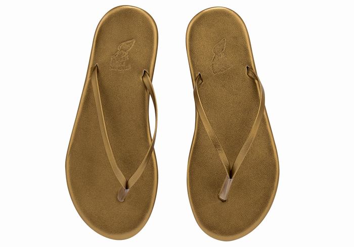 Ancient Greek Sandals Saionara Women Flip Flops Gold Brown | VWV3753QQ