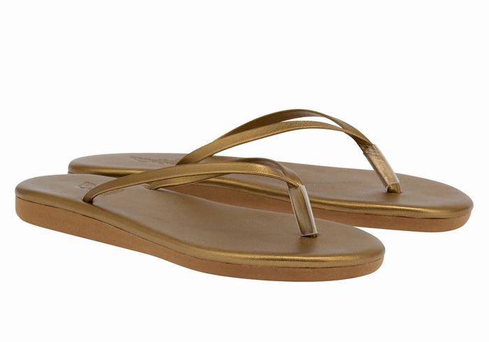 Ancient Greek Sandals Saionara Women Flip Flops Gold Brown | VWV3753QQ