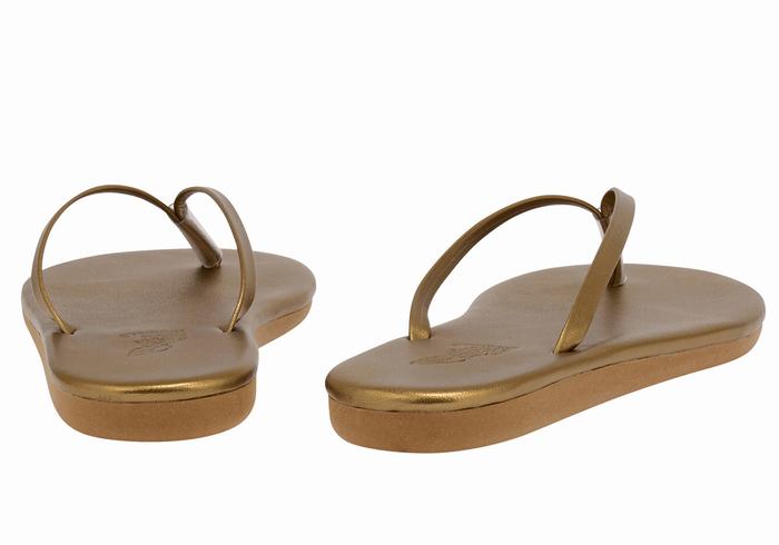 Ancient Greek Sandals Saionara Women Flip Flops Gold Brown | VWV3753QQ