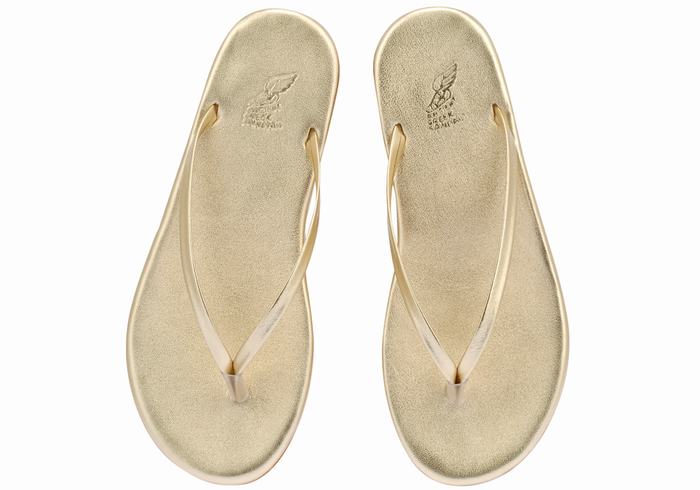 Ancient Greek Sandals Saionara Women Flip Flops Gold White | GWJ3384AK