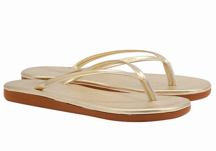 Ancient Greek Sandals Saionara Women Flip Flops Gold White | GWJ3384AK