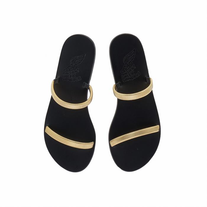 Ancient Greek Sandals Saita Women Slide Sandals Gold Black | KNI7627CR