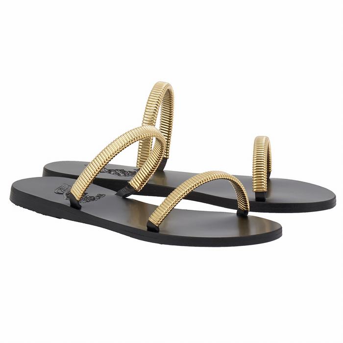 Ancient Greek Sandals Saita Women Slide Sandals Gold Black | KNI7627CR