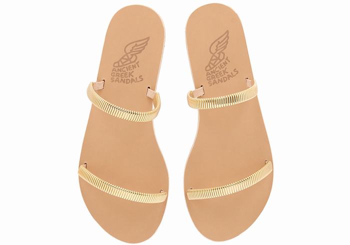 Ancient Greek Sandals Saita Women Slide Sandals Gold Beige | XNL627LV