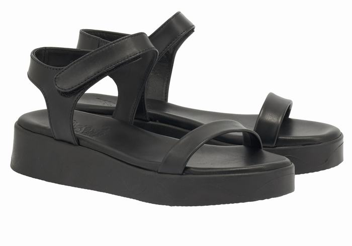 Ancient Greek Sandals Salamina Leather Women Platform Sandals Black | PCM8636PT