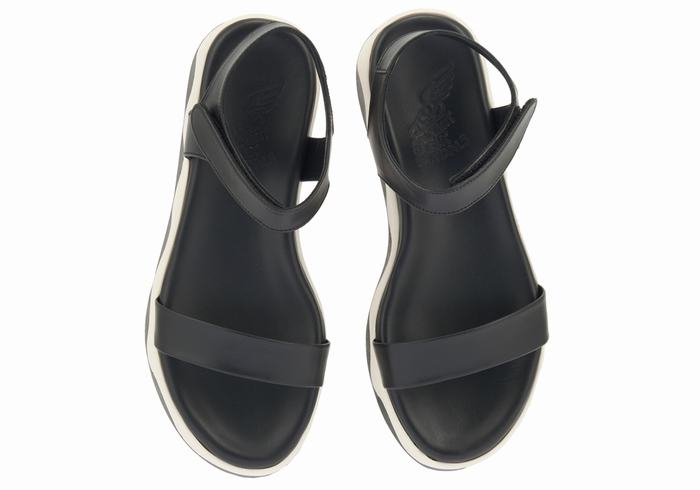 Ancient Greek Sandals Salamina Leather Women Platform Sandals Black White | PAK1748NN