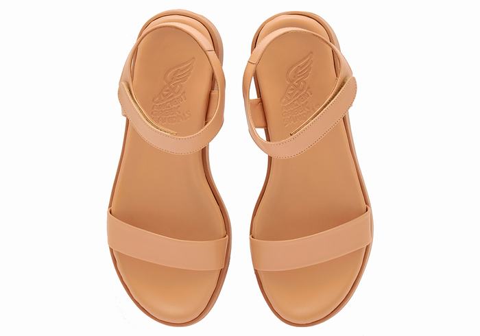 Ancient Greek Sandals Salamina Leather Women Platform Sandals Beige | LJW8365RK