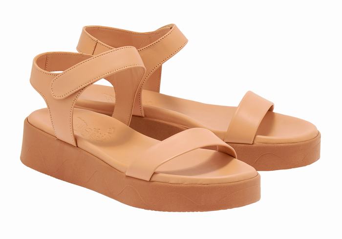 Ancient Greek Sandals Salamina Leather Women Platform Sandals Beige | LJW8365RK