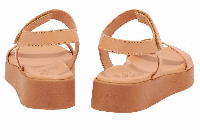 Ancient Greek Sandals Salamina Leather Women Platform Sandals Beige | LJW8365RK