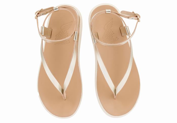 Ancient Greek Sandals Salomi Comfort Women Ankle Strap Sandals Gold White | WXL846UT