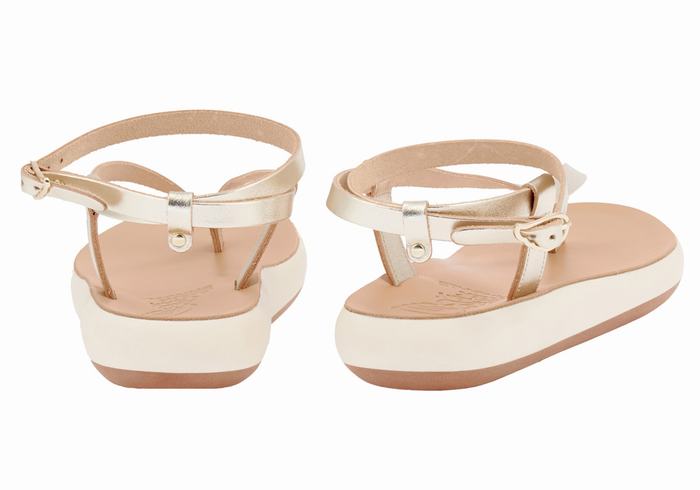 Ancient Greek Sandals Salomi Comfort Women Ankle Strap Sandals Gold White | WXL846UT