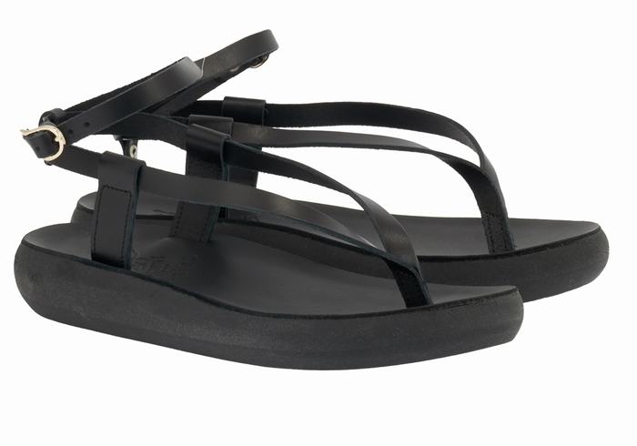 Ancient Greek Sandals Salomi Comfort Women Ankle Strap Sandals Black | MCS8692UW