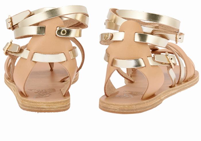 Ancient Greek Sandals Satira Leather Women Gladiator Sandals Beige Gold White | VFD46ME