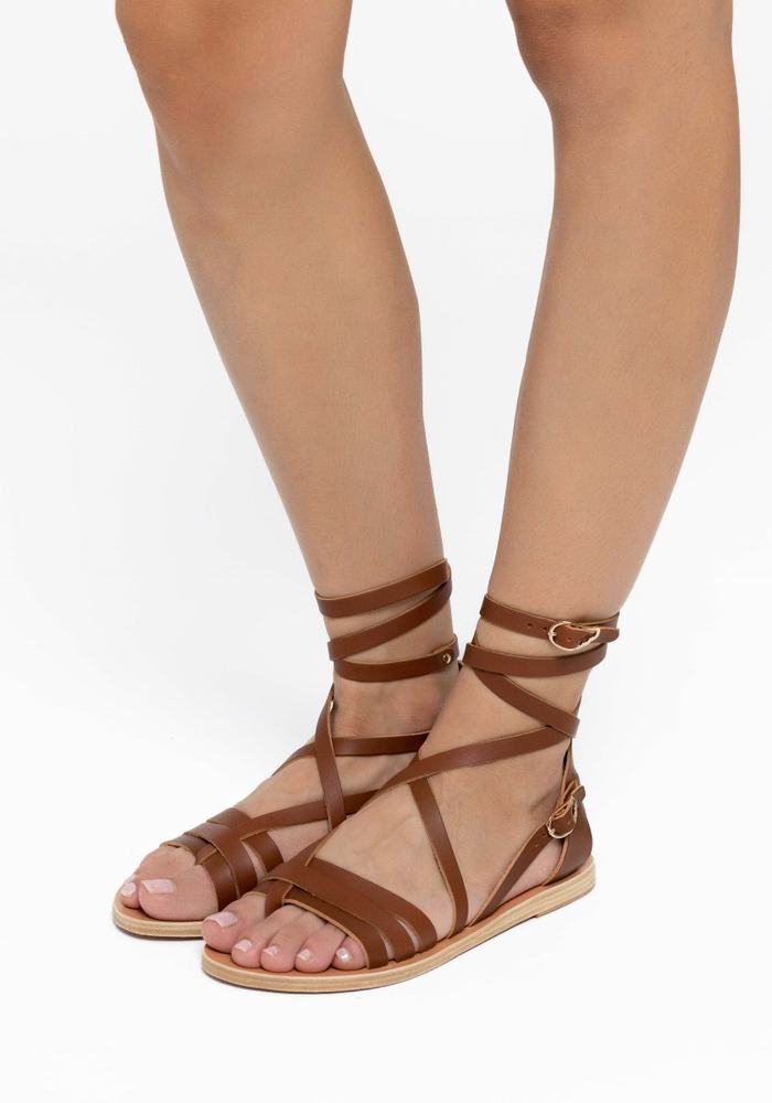 Ancient Greek Sandals Satira Leather Women Gladiator Sandals Dark Brown | IYK836ZK