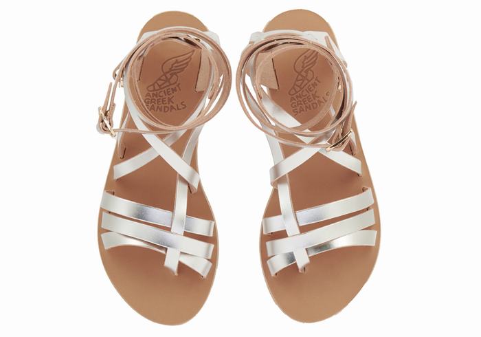 Ancient Greek Sandals Satira Leather Women Gladiator Sandals Silver | GZM8364YC