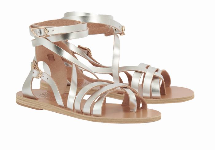 Ancient Greek Sandals Satira Leather Women Gladiator Sandals Silver | GZM8364YC