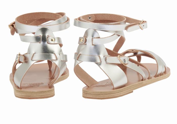 Ancient Greek Sandals Satira Leather Women Gladiator Sandals Silver | GZM8364YC