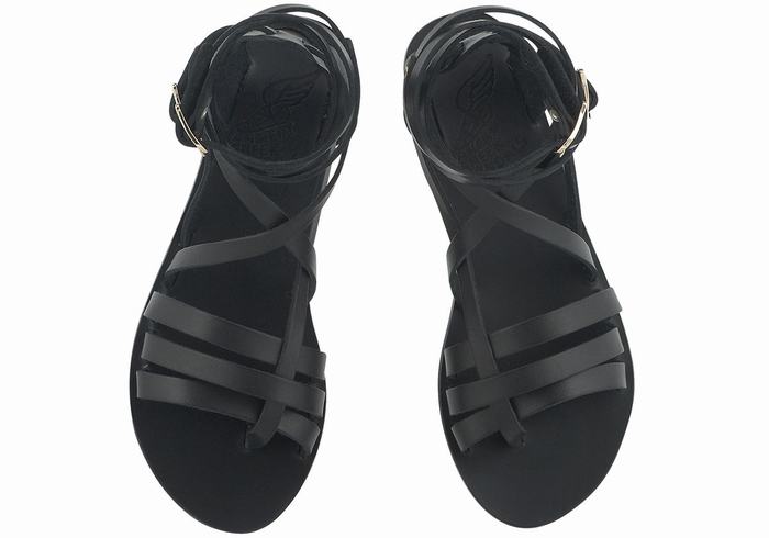 Ancient Greek Sandals Satira Leather Women Gladiator Sandals Black | XLF9730MB