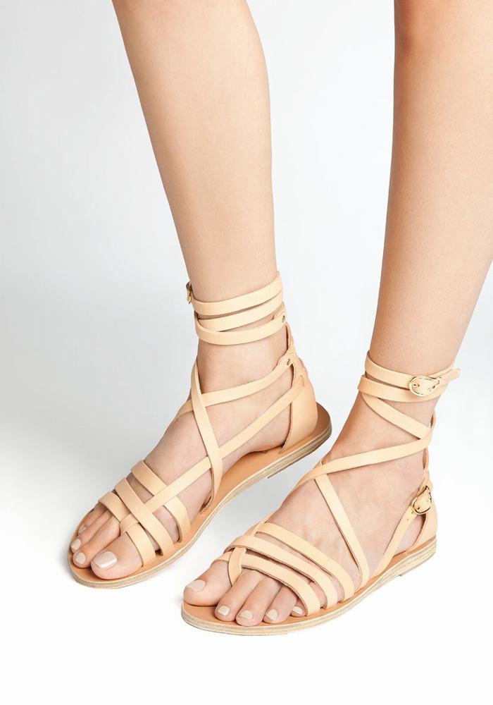 Ancient Greek Sandals Satira Leather Women Gladiator Sandals Beige | JME1592QE