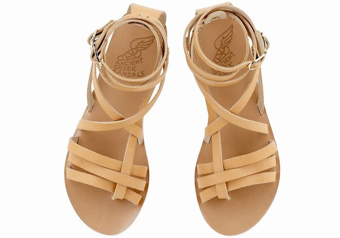 Ancient Greek Sandals Satira Leather Women Gladiator Sandals Beige | JME1592QE