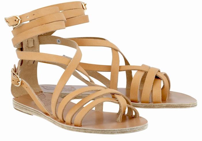 Ancient Greek Sandals Satira Leather Women Gladiator Sandals Beige | JME1592QE