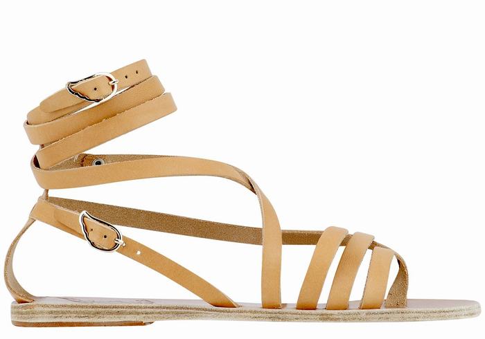 Ancient Greek Sandals Satira Leather Women Gladiator Sandals Beige | JME1592QE